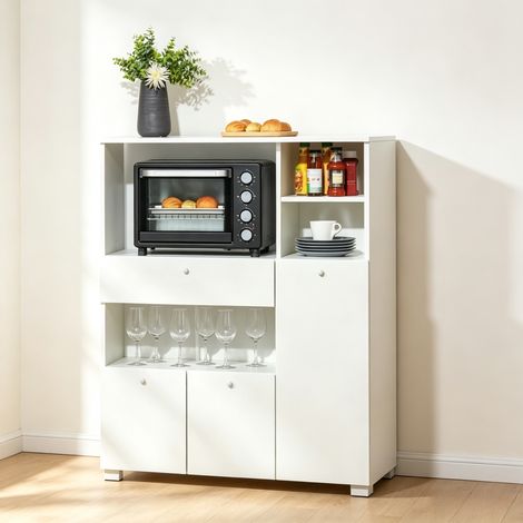 Buffet de cuisine moderne - Blanc - Aluminium et panneau de particules - Dimensions: 90x40x120 cm - Poids: 39.75 kg (1/5)