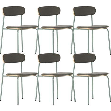 Lot de 6 chaises structure métal gris bleuté assise et dossier bois et PU vert - LAURA (1/5)