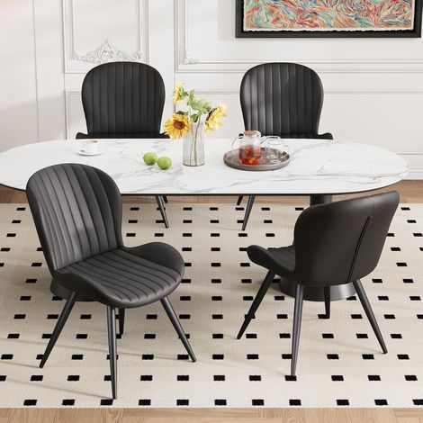Esszimmerstühle 4er Set, ergonomische Polsterstühle mit Metallbeinen, schwarz (1/5)