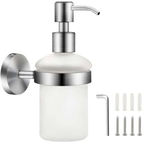 royaluxe-Distributeur de Savon Mural en Matt Verre 200ML 304 Acier Inoxydable Distributeur de Pompe à Presser Mural Salle de Bain Distributeur Gel Douche Shampoing Bouteille Distributeur de Porte-Savo (1/5)