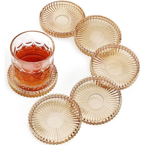 Lot de 6 dessous de verre modernes en cristal Protection de table pour boissons, décoration d'intérieur, cuisine, salon, terrasse, mariage, fête, cadeaux de pendaison de crémaillère, ambre (1/5)