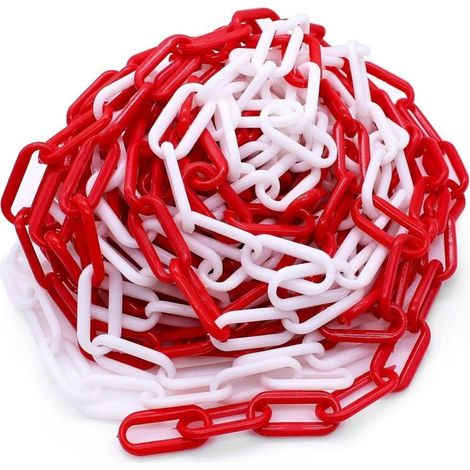 10 m Chaîne de Délimitation en Chaine Plastique Rouge Blanc de 6 mm D'épaisseur, Chaîne en plastique pour Verrouiller les Surfaces, Bien Visible, Stable et Maniable (1/5)