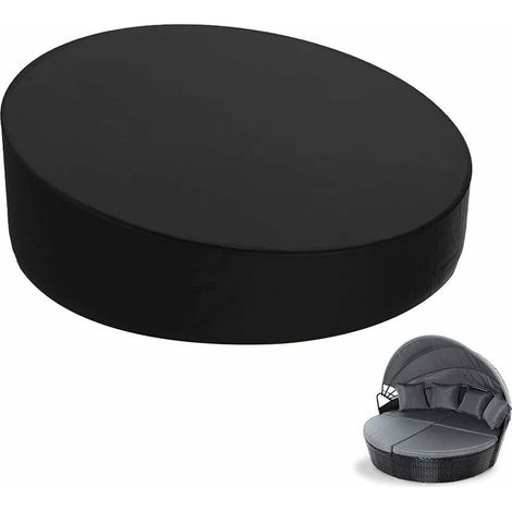 VURAHOME -Housse de protection pour canapé-lit de jardin 210D étanche ronde en rotin - Protection contre les intempéries - Housse de protection pour meubles de jardin avec sac de rangement (noir) (1/5)