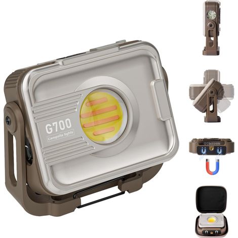 Projecteur LED Rechargeable 1200 Lumens, 7 Modes Éclairage 6000mAh, Étanche IP54, Aimant, Crochet, Lampe de Travail Portable pour Camping, Atelier, Urgence, Chantier, Garage (1/5)
