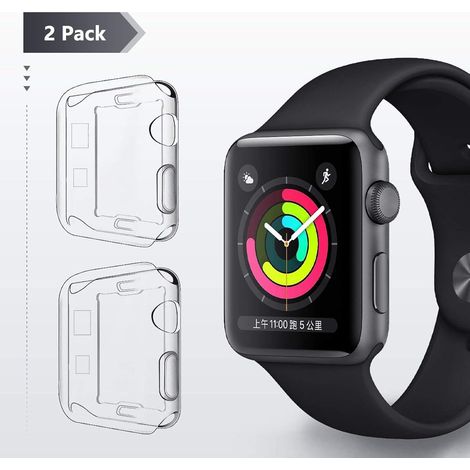 Lot de 2 coques de protection d'écran ultra-transparentes et fines pour Apple Watch, en TPU, résistantes aux chocs et couvrant intégralement l'écran. Compatibles avec les Apple Watch 38 mm, 42 mm, 40 (1/5)