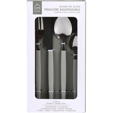 Ménagère 16 pièces en inox manche gris en plastique