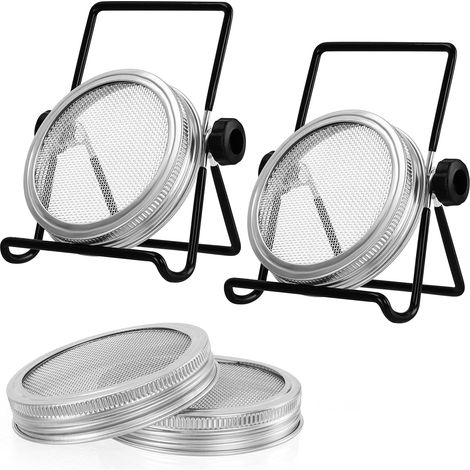 Kit de Germoire à Graine 6 Pièces - 4 Couvercles en Acier Inoxydable et 2 Supports - Kit Germination Graine pour Pots à Large Ouverture pour Germes de Graines, Brocoli, Luzerne, Haricot (1/5)