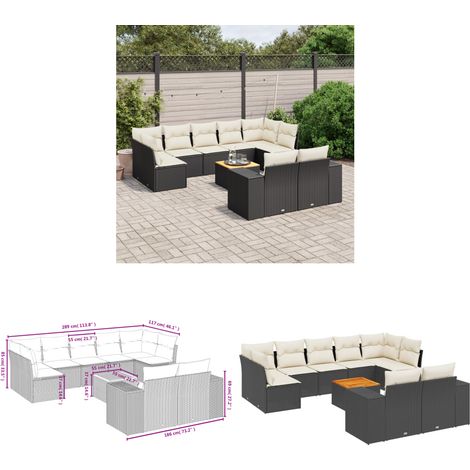 Salon de jardin 10 pcs avec coussins noir résine tressée - Ensemble Salon De Jardin - Meuble Extérieur - Jardin Design - Mobilier De Jardin - Chaise Lounge - Home & Living (1/3)