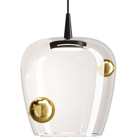 Zafferano Lampada a sospensione Bilia 230V LED 8W in vetro borosilicato soffiato a bocca, colore Nero e Oro antico, altezza totale 333 cm (1/2)