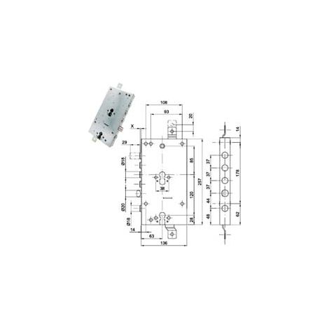 SERRATURA TRIPLICE APPLICARE SCROCCO DOPPIO CIL.EU. BLINDATE 50237  mm.63, interasse catenacci mm.37    CIPIERRE