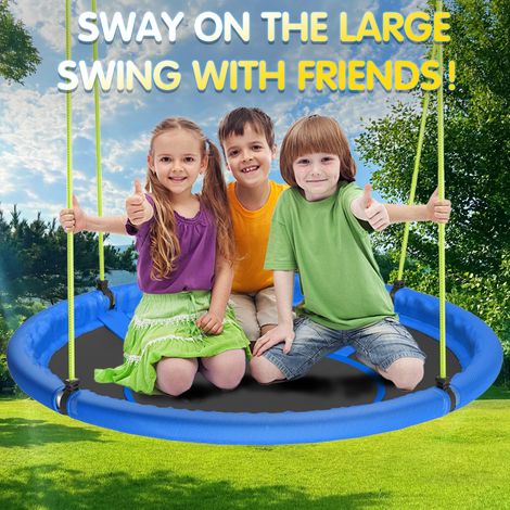 Balançoire hamac nid bleu 110 cm, assise suspendue pour enfants, kit de suspension inclus, usage intérieur et extérieur (1/5)