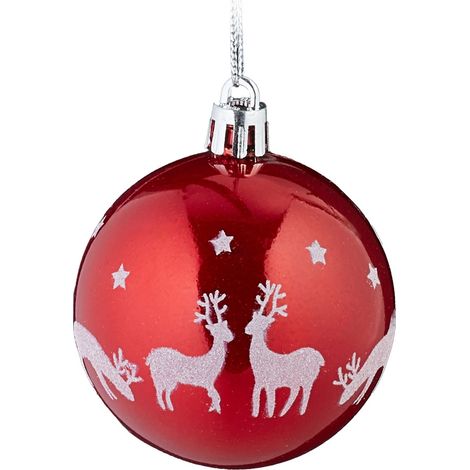 Set di 50 palline di Natale decorative con tema renna 7,5 x 6 cm in plastica rossa 130017235