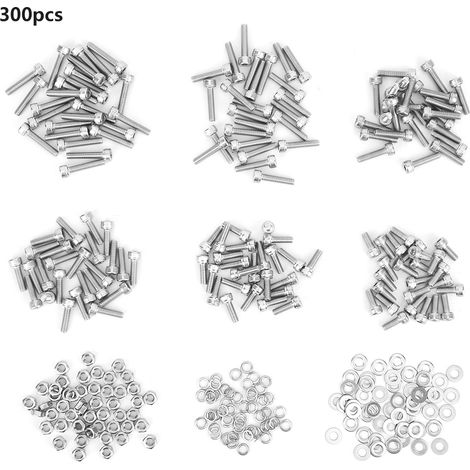 150 vis en acier inoxydable 304 M4, tête hexagonale, lot de 150 pièces : 50 écrous hexagonaux + 100 rondelles (1/5)