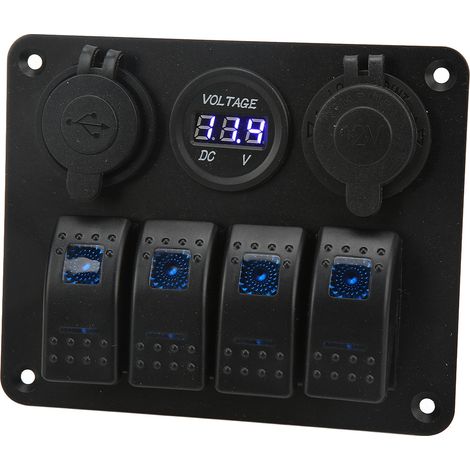 Panneau de commande à 4 interrupteurs à bascule avec prise allume-cigare et port USB, interrupteur marche/arrêt combiné pour camping-car, bateau, yacht et bus (1/5)