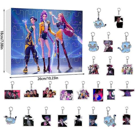 Calendrier de l'Avent K-pop Demon Hunters en acrylique, coffret cadeau surprise de 24 jours pour les enfants fans.