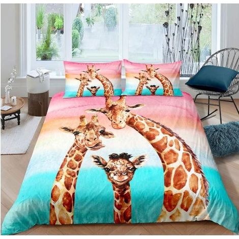 Girafes Housse de Couette 220x240cm girafes Sauvages Famille Parure de Lit Enfants garçons Adultes Adolescents géométrique - YBR (1/4)