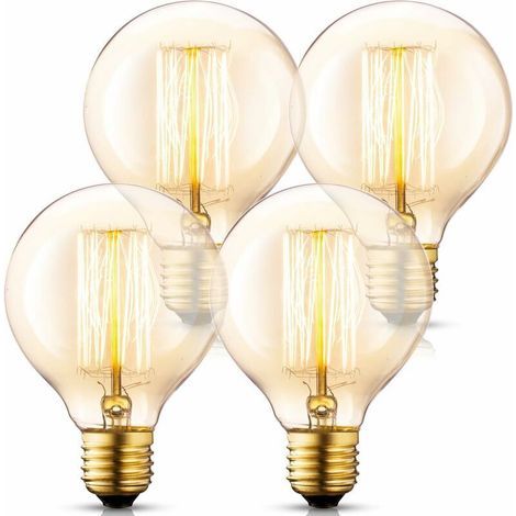 (4 Pack Ampoules Incandescentes) Globe G95 Vintage Edison Bulb Set, 40W E27 Verre Ambre Wootly Retro Vintage Old Fashioned - Industriel - Dimmable - Ampoules Décoratives (1/5)