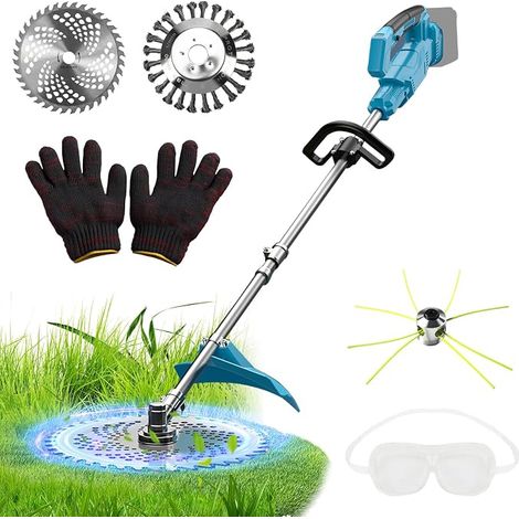 Cordless Brush Cutter Compatible with 18V Batteries with 4 Kinds of Blades, Brushless Motor, 25cm Electric Garden Trimmer with Weed Brush (1/5)