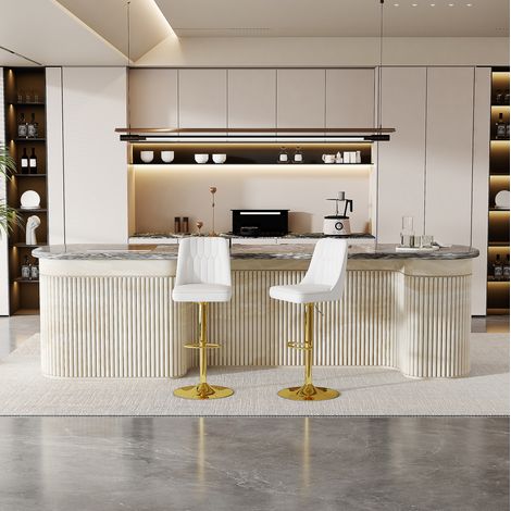 MEUBLIV Tabourets de bar réglables 44x44 cm blanc et doré – lot de 2 pivotants 360° (1/5)