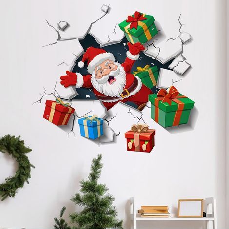 Weihnachtsmann-Wandaufkleber – 3D-Effekt – Abnehmbar und wiederverwendbar – Weihnachtsdekoration/Wanddeko/Fensteraufkleber/Festliche Accessoires – Ideal für Zuhause, Büro, Geschäfte (1/5)