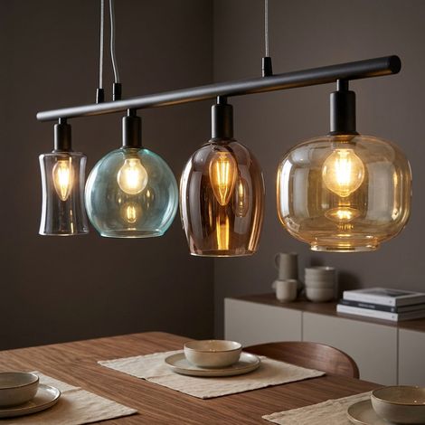 LED Hängeleuchte Pendelleuchte Esszimmer 4-flammig Schwarz Metall H 150 cm (1/5)