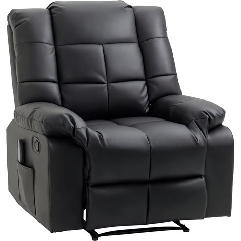 Fauteuil relaxant massant inclinable manuel, repose-pieds, chaise TV en cuir synthétique noir, télécommande fournie