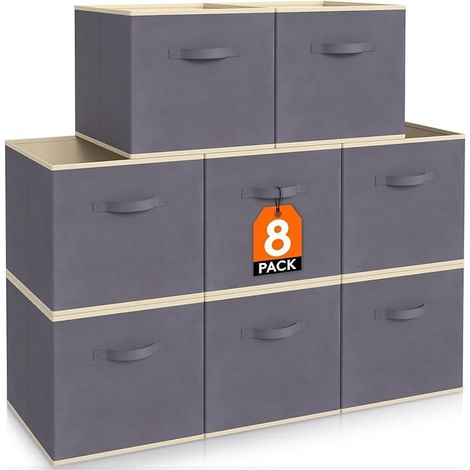 Cubes de Rangement, Panier en Tissu, Caisse, Boites Rangement avec Poignées, Organisateur pour Vetements, 26,5 x 26,5 x 28 cm, 18 L, Gris (1/5)