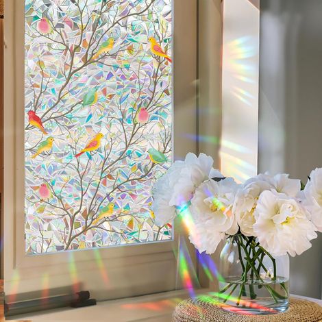 Film pour Vitre Arc-en-Ciel Sans PVC 43x100cm, Adhésif Double Face Anti-statique, Vert Décoratif Style Vitrail pour Salle de Bain, Toilettes (1/5)