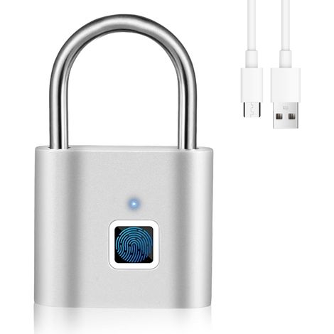 Cadenas avec empreinte digitale pour armoires de salle de sport, serrure de verrouillage Finlger (argent)
