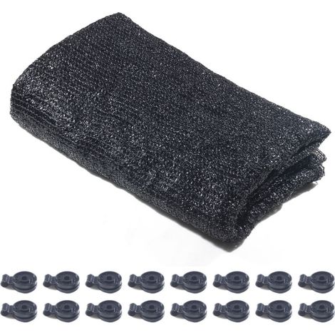 Toile d'ombrage noir 1,8 x 6 m, 50 % protection solaire, filet anti-UV, 16 clips, pour serre, jardin, ferme, cour, piscine (1/5)