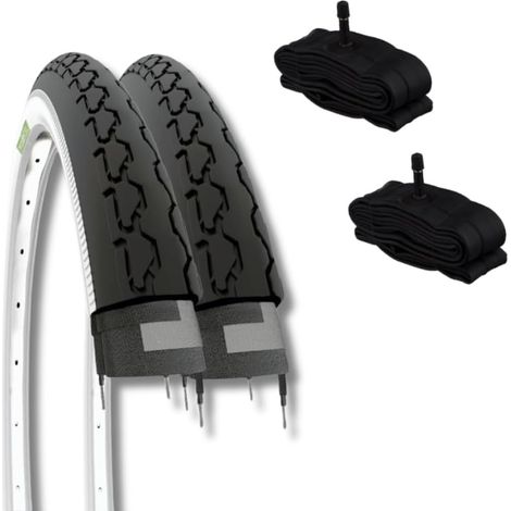 2 Copertoni 24 x 1 3/8 (37-540) + Camere America per City Bike Bambino/Ragazzo Pneumatici Stradali Bianco Neri (1/4)