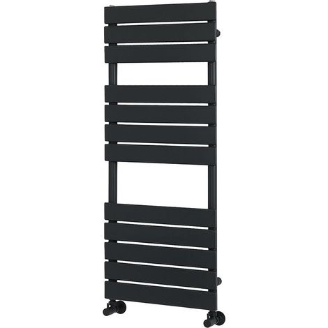 Milano Lustro flat panel heated towel rail radiator 1200mm x 450mm – Black steel construction – 1738 BTU heat output – BS EN 442 certified (1/4)
