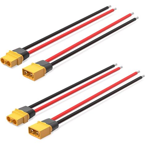 2 paires de connecteurs XT60 avec câble 12 AWG, XT60 mâle et femelle pour câble de batterie RC Lipo pour drone (15 cm) (1/5)