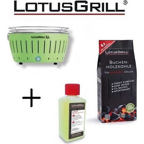Barbecue Verde XL con Batterie e Cavo di Alimentazione USB + 1Kg di Carbonella di Faggio + Gel Combustibile Inodore per Barbecue 200ml -Lotus Grill (1/3)