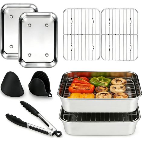 Lot de 7 accessoires pour friteuse à air chaud en acier inoxydable 316, insert en silicone Airfryer avec bol, grille, pince, passe au lave-vaisselle (1/5)