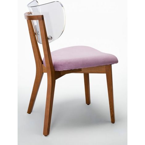 Sedia legno design moderno trasparente - Telaio MONOBLOCCO Frassino tinto ROVERE - Velluto Rosa Glicine - SURI WOOD (1/5)
