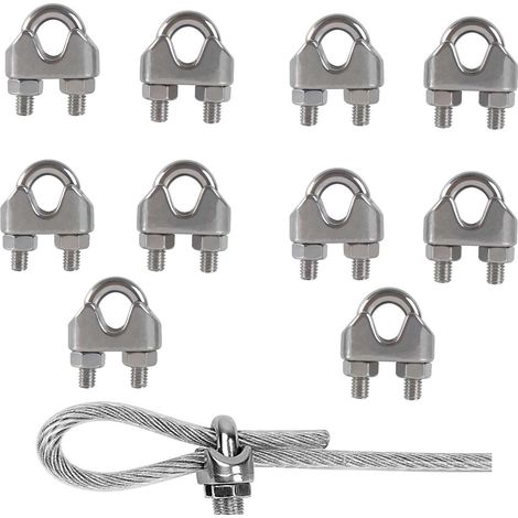10PCS M8 Serre câbles Etrier U Boulon Clip de Câble 304 Acier inoxydable Selle de pince de Câble Câble métallique Clips pour etendoir linge exterieur