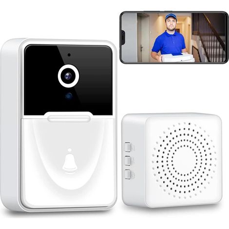 Sonnette de porte sans fil avec caméra vidéo, sonnette d'extérieur étanche avec vision nocturne 450p, stockage dans le nuage bidirectionnel (1/5)