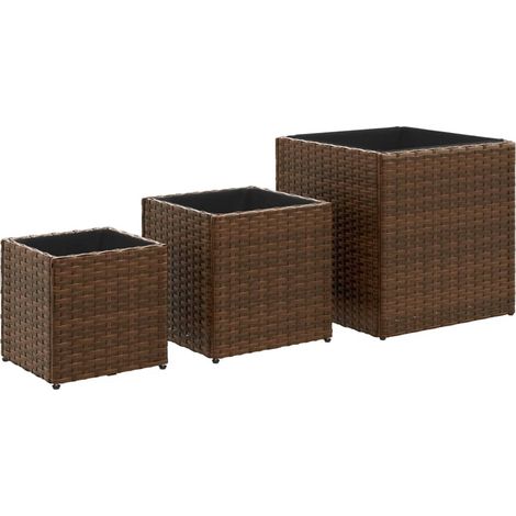 Fioriera rialzata per piante fiori giardino terrazze esterne 3 pezzi resina intrecciata marrone 020038886