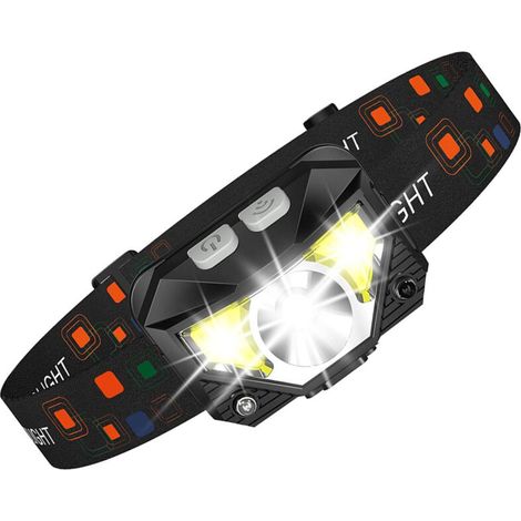 Lampada frontale a LED ultra potente da 1 pezzo, lampada frontale ricaricabile da 1200 l con 6 modalità di illuminazione, sensore di movimento, impermeabile IPX4, lampada frontale a LED portatile per