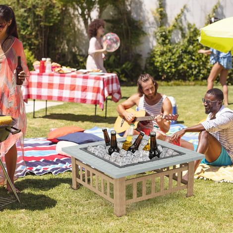 Brasero Extérieur 3 en 1 pour Jardin 81x81x50cm avec Grille Porte-bûches Gril pour Barbecue Tisonnier et Couvercle Gris (1/3)