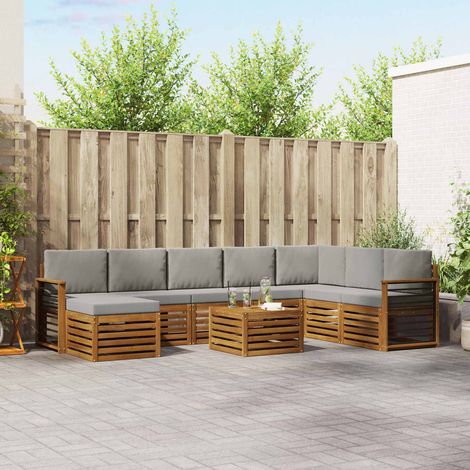 Ecksofa Set 9 pcs Natürlich und Hellgrau Massivholz Akazie (1/5)