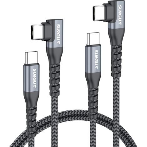 USB C vers USB C Câble Coudé à 90° [2P 0,6 m] Charge rapide 60 W, câble tressé de type C pour données, compatible Android Auto et CarPlay pour i-Phone 17/16/15, MacBook, iPad, Sam-sung (1/5)