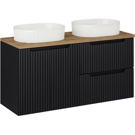 Meuble Double Salle de Bain 120 cm + 2 Vasques à poser + Plateau - 2 portes + 2 tiroirs - Astral Black - Livraison gratuite (1/5)