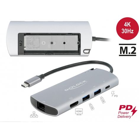 EstaciÃ³n de acoplamiento USB Type-Câ¢ con ranura M.2 - 4K HDMI / USB / LAN / PD 3.0