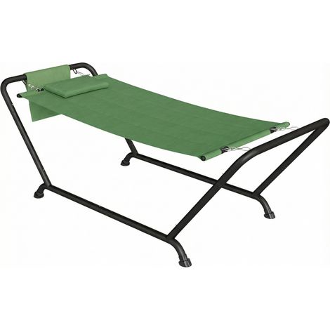 Amaca da Giardino con Supporto, Tasca Laterale e Poggiatesta, in Metallo e Poliestere, 237x90x92 cm, Verde Scuro (1/5)