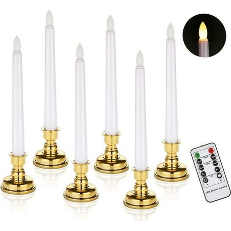 Lot de 6 bougies coniques sans flamme, bougies LED à piles avec minuterie et bougies lumineuses pour fêtes d'anniversaire (1/5)