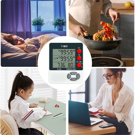 Horloge de Cuisine à Double Timer - [Brand] Modèle avec Grand Display LED et Thermomètre intégré pour Cuisson, Exercice, Studio (1/5)