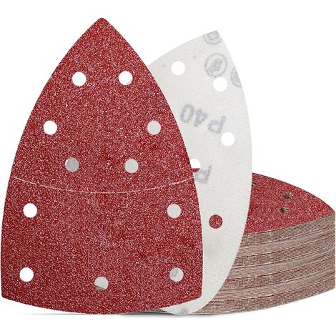 50 Pièces Papier Abrasif pour Ponceuse Grain 40 Papier Ponceuse Triangulaire 11 Trous 105 x 152mm pour Ponceuses de Détail (1/5)