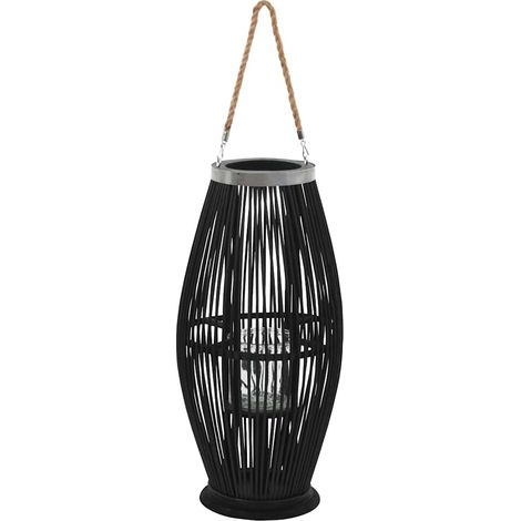 Hanging Candle Lantern Holder Bamboo Black 60 cm vidaXL